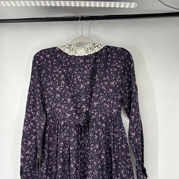 VTG Laura Ashley Lace Collar Tea Dress 4 Purple Prairie Romantic Coquette Ditsy - Picture 10 of 12